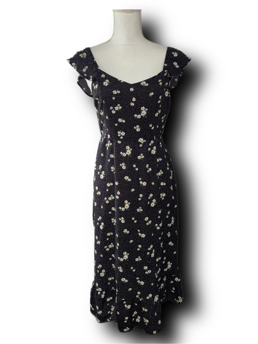 Monteau Los Angeles Black Floral Sweetheart Midi Dress 90s Y2K Fall Vibes